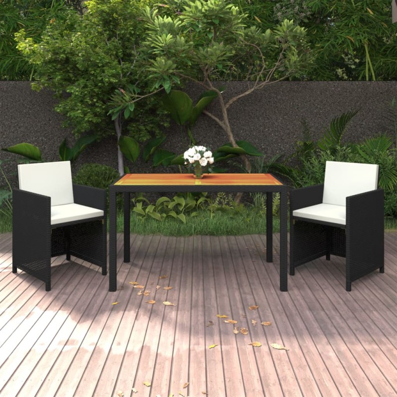 vidaXL Set de comedor de jardín 3 pzas y cojines ratán sintético negro vidaXL Set de comedor de jardín 3 pzas y cojines ratán sintético negro
