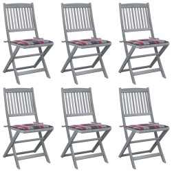 vidaXL Sillas de jardín plegables 6 uds cojines madera maciza acacia