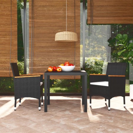 vidaXL Juego muebles jardín 3 pzas con cojines ratán sintético negro