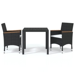 vidaXL Juego muebles jardín 3 pzas con cojines ratán sintético negro