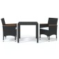vidaXL Juego muebles jardín 3 pzas con cojines ratán sintético negro