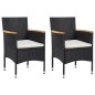 vidaXL Juego muebles jardín 3 pzas con cojines ratán sintético negro