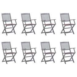 vidaXL Sillas de jardín plegables 8 uds y cojines madera maciza acacia