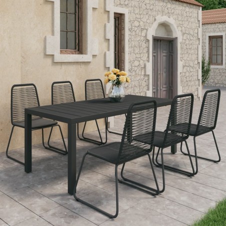 vidaXL Set de comedor de jardín de 7 piezas PVC ratán negro
