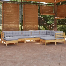 vidaXL Juego de muebles de jardín 9 pzas y cojines madera maciza pino