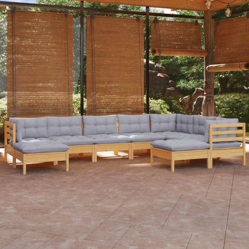 vidaXL Juego de muebles de jardín 9 pzas y cojines madera maciza pino