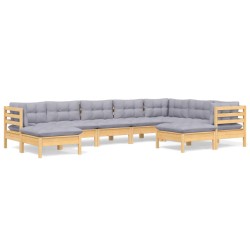 vidaXL Juego de muebles de jardín 9 pzas y cojines madera maciza pino