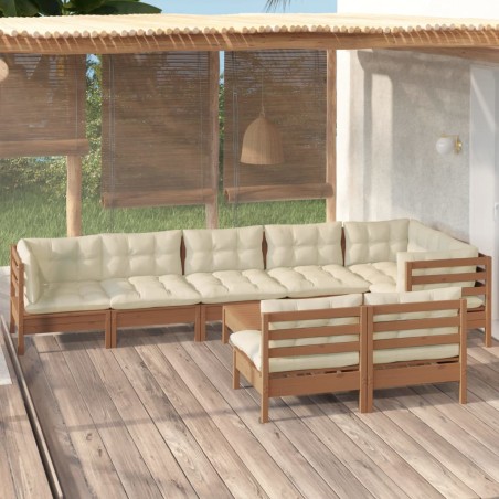 vidaXL Muebles de jardín 9 pzas y cojines madera de pino marrón miel