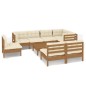vidaXL Muebles de jardín 9 pzas y cojines madera de pino marrón miel