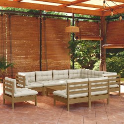 vidaXL Muebles de jardín 10 pzas y cojines madera de pino marrón miel