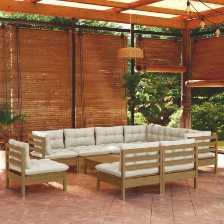 vidaXL Muebles de jardín 10 pzas y cojines madera de pino marrón miel