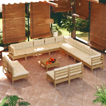 vidaXL Muebles de jardín 14 pzas y cojines madera de pino marrón miel