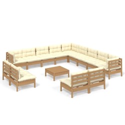 vidaXL Muebles de jardín 14 pzas y cojines madera de pino marrón miel