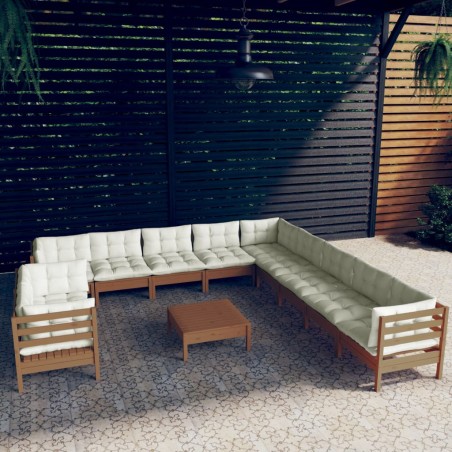 vidaXL Muebles de jardín 12 pzas y cojines madera de pino marrón miel