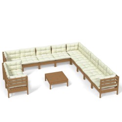 vidaXL Muebles de jardín 12 pzas y cojines madera de pino marrón miel