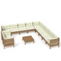 vidaXL Muebles de jardín 12 pzas y cojines madera de pino marrón miel