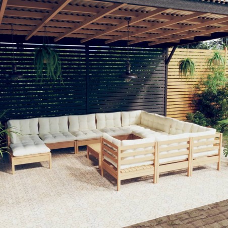 vidaXL Muebles de jardín 12 pzas y cojines madera de pino marrón miel