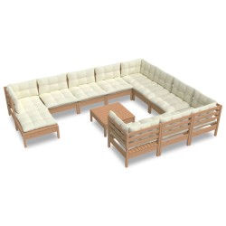 vidaXL Muebles de jardín 12 pzas y cojines madera de pino marrón miel
