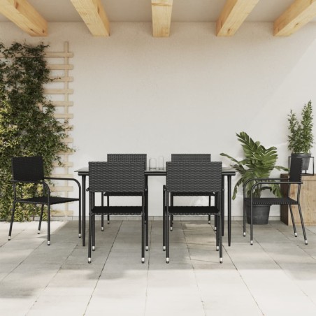 vidaXL Juego de comedor de jardín 7 piezas ratán sintético negro