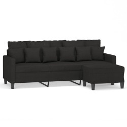 vidaXL Sofá de 3 plazas con taburete de tela negro 180 cm