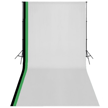 vidaXL Kit estudio 3 telones fondo algodón estructura ajustable 3x6 m