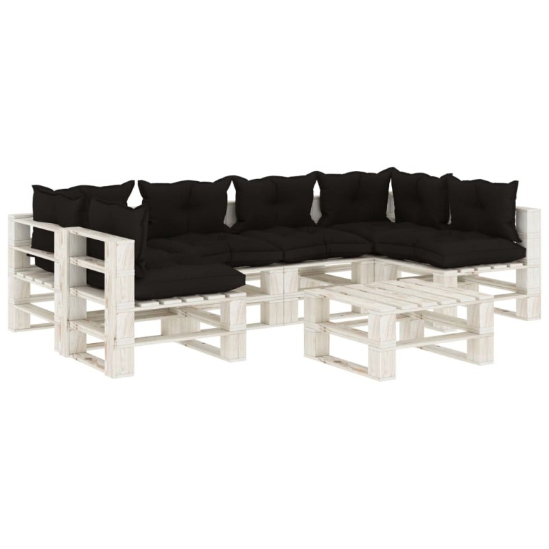 vidaXL Set muebles de palets de jardín 7 pzas madera cojines negros vidaXL Set muebles de palets de jardín 7 pzas madera cojines negros
