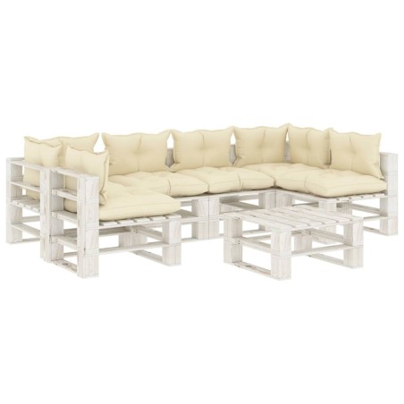 vidaXL Set de muebles de palets de jardín 7 pzas madera cojines crema
