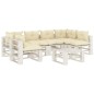 vidaXL Set de muebles de palets de jardín 7 pzas madera cojines crema vidaXL Set de muebles de palets de jardín 7 pzas madera cojines crema