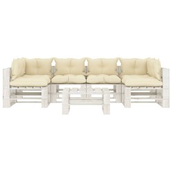 vidaXL Set de muebles de palets de jardín 7 pzas madera cojines crema