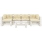 vidaXL Set de muebles de palets de jardín 7 pzas madera cojines crema vidaXL Set de muebles de palets de jardín 7 pzas madera cojines crema