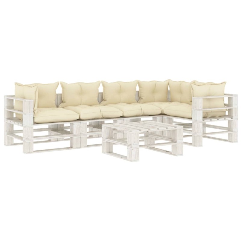vidaXL Set muebles de palets de jardín 6 pzas madera cojines crema