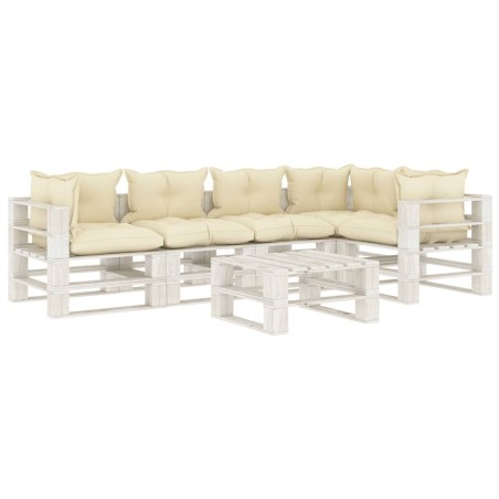 vidaXL Set muebles de palets de jardín 6 pzas madera cojines crema