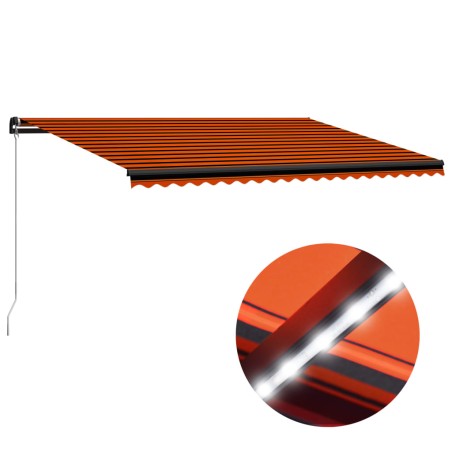   vidaXL Toldo retráctil manual con luz LED naranja y marrón 500x300 cm