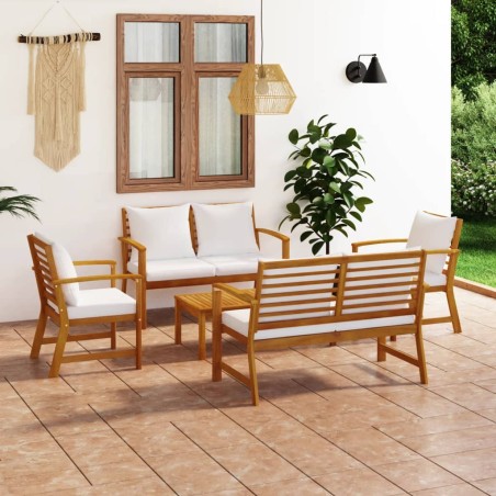 vidaXL Muebles de jardín 5 pzas cojines madera maciza de acacia 