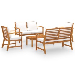 vidaXL Muebles de jardín 5 pzas cojines madera maciza de acacia 