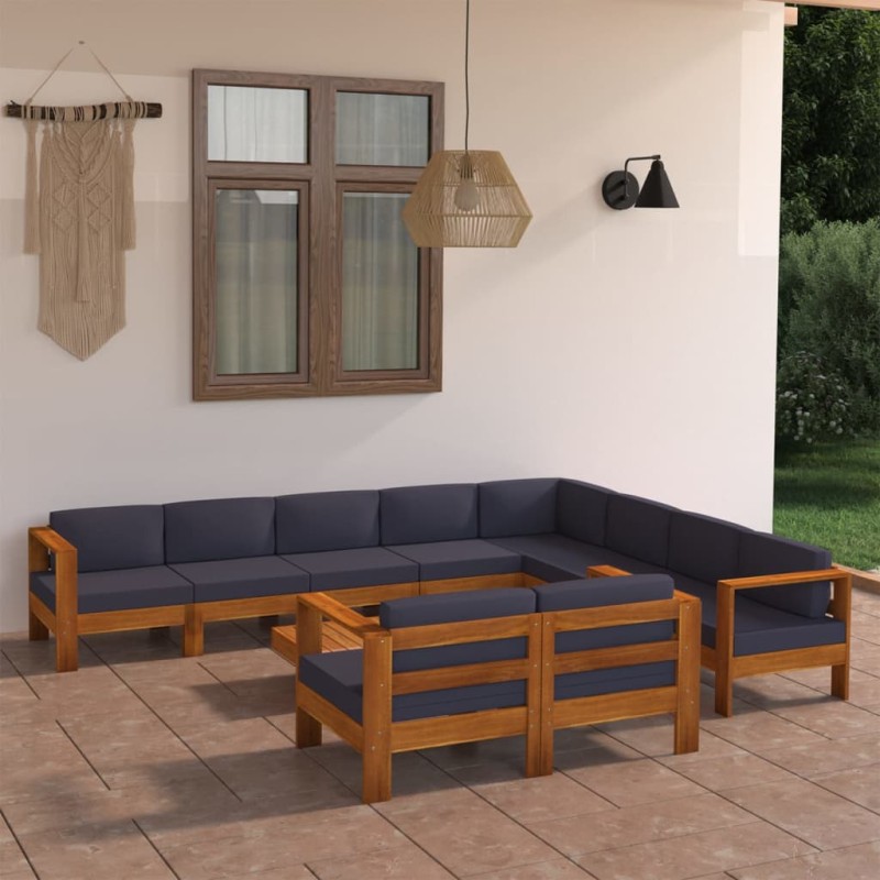 vidaXL Muebles de jardín 10 pzas con cojines madera acacia gris oscuro vidaXL Muebles de jardín 10 pzas con cojines madera acacia gris oscuro