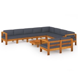 vidaXL Muebles de jardín 10 pzas con cojines madera acacia gris oscuro