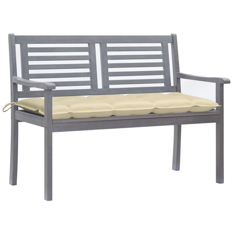 vidaXL Banco de jardín 2 plazas madera eucalipto gris y cojín 120 cm vidaXL Banco de jardín 2 plazas madera eucalipto gris y cojín 120 cm