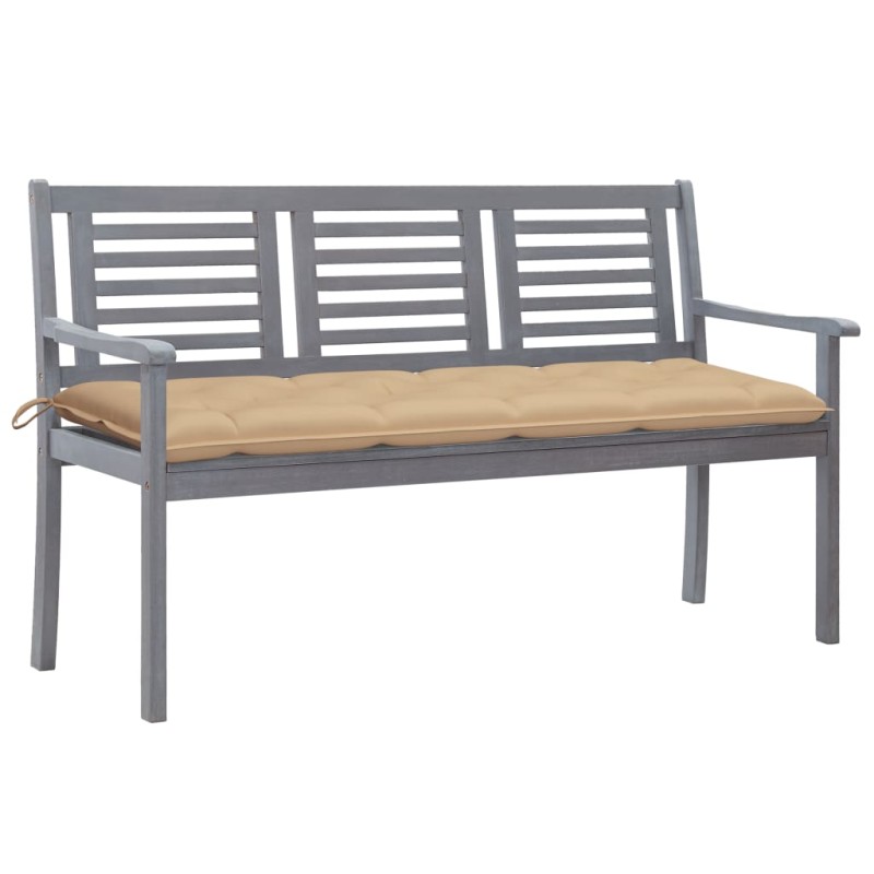 vidaXL Banco de jardín 3 plazas madera eucalipto gris y cojín 150 cm vidaXL Banco de jardín 3 plazas madera eucalipto gris y cojín 150 cm