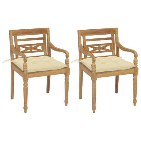 vidaXL Sillas Batavia 2 uds teca maciza con cojines blanco crema