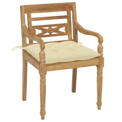 vidaXL Sillas Batavia 2 uds teca maciza con cojines blanco crema