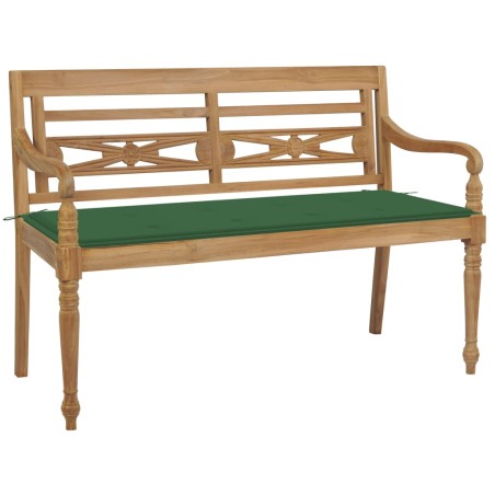 vidaXL Banco Batavia madera maciza de teca con cojín verde 120 cm