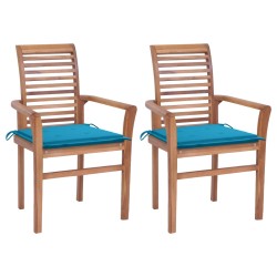 vidaXL Sillas de comedor 2 uds madera maciza teca con cojines azules