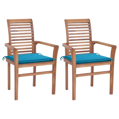 vidaXL Sillas de comedor 2 uds madera maciza teca con cojines azules