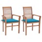vidaXL Sillas de comedor 2 uds madera maciza teca con cojines azules