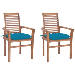vidaXL Sillas de comedor 2 uds madera de teca con cojines azul claro