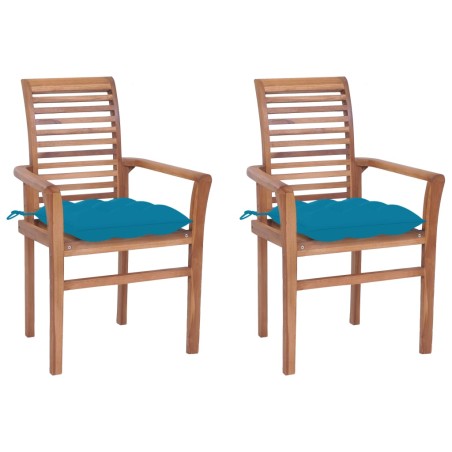 vidaXL Sillas de comedor 2 uds madera de teca con cojines azul claro