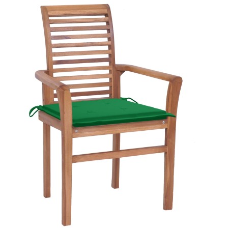vidaXL Sillas de comedor 2 uds madera maciza de teca con cojines verde