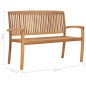vidaXL Banco de jardín apilable y cojín madera maciza de teca 128,5 cm