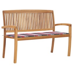 vidaXL Banco de jardín apilable y cojín madera maciza de teca 128,5 cm
